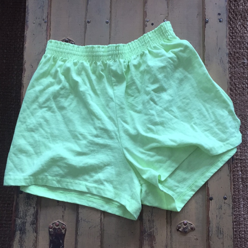 SOFFE SHORTS STRETCH NEON YLW GYM WORKOUT RETRO